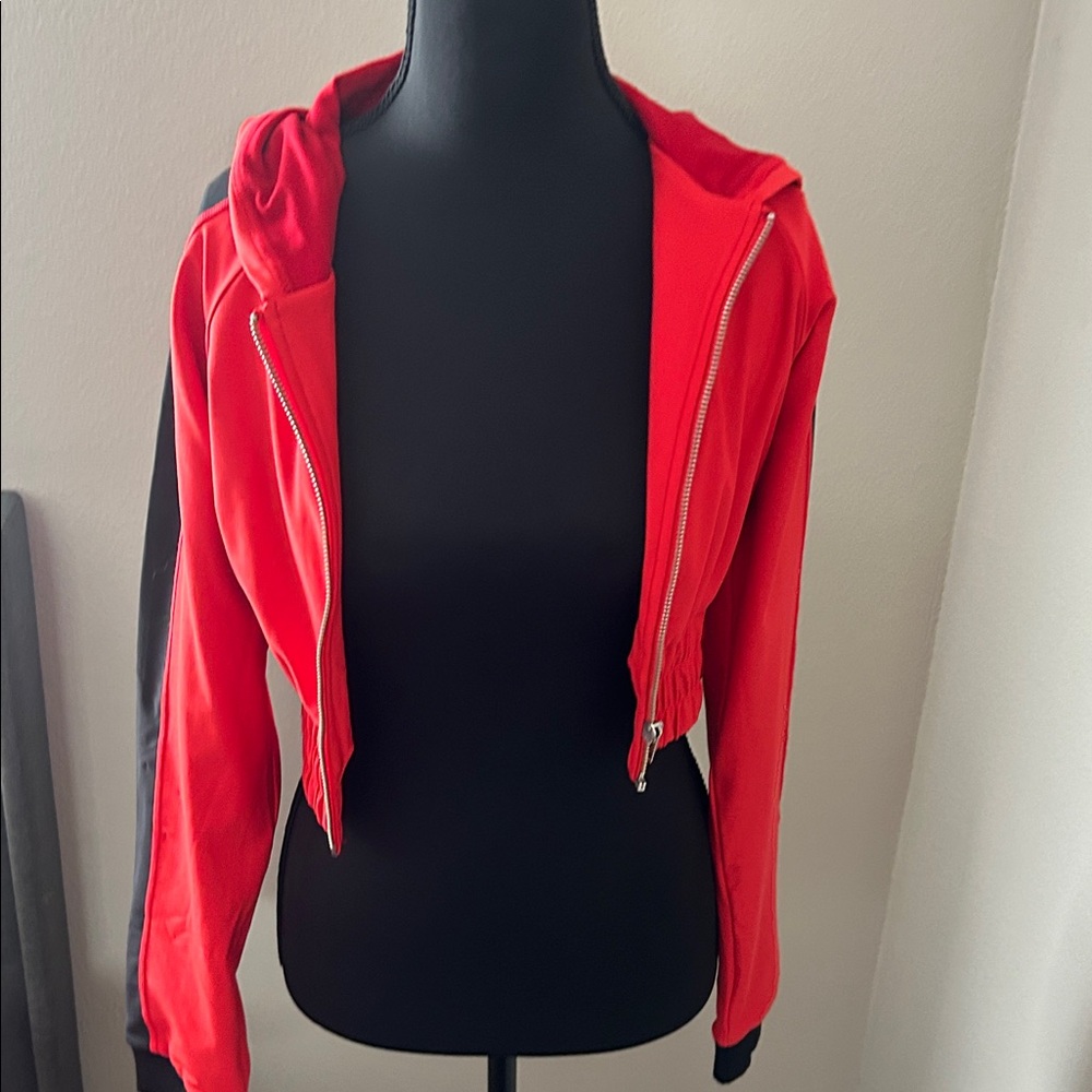Vibrant Red Bomber Jacket with Hood